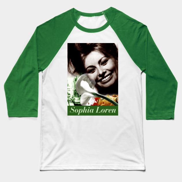 Sophia Loren Collage Portrait Baseball T-Shirt by Dez53